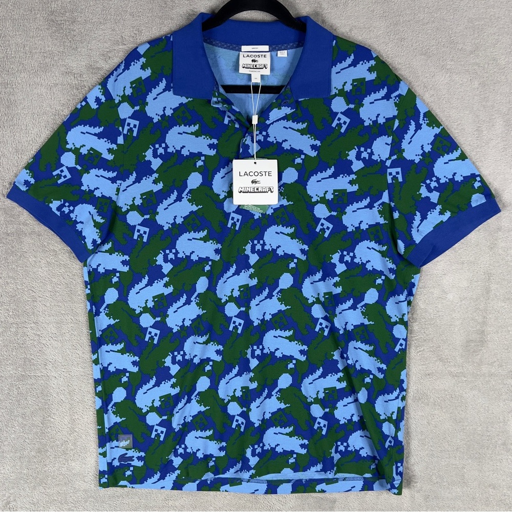 Lacoste x Minecraft All Over‎ Print Classic Fit Polo Unisex 2XL 100% Cotton NWT